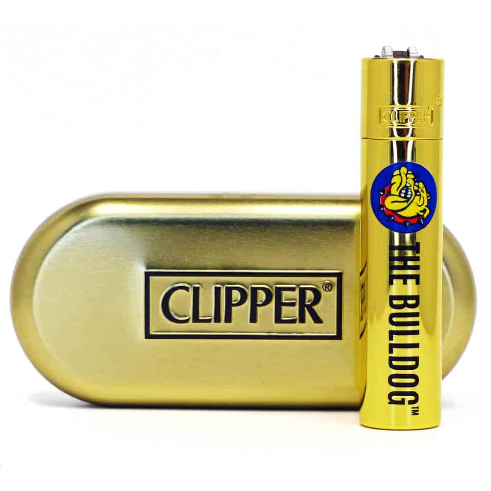 THE BULLDOG kovový zapaľovač GOLD + giftbox (Clipper)